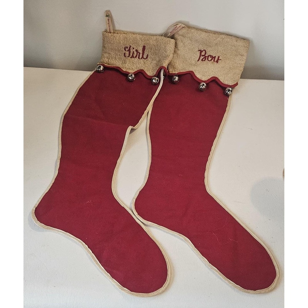 Rare 1930's/40's Meistergram Christmas Chimney Stockings set Of 2 Boy & Girl